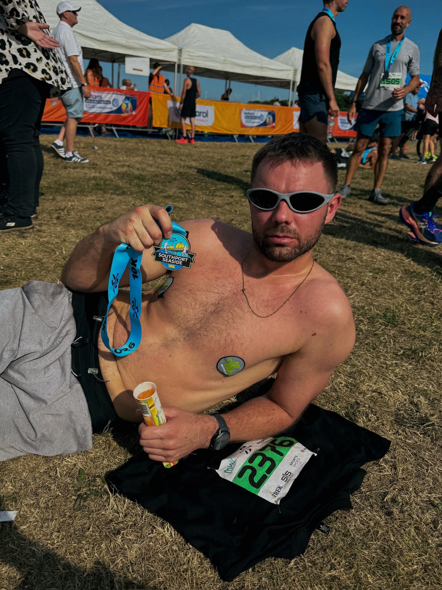 Runner wearing No Rub Club tape after a 10K